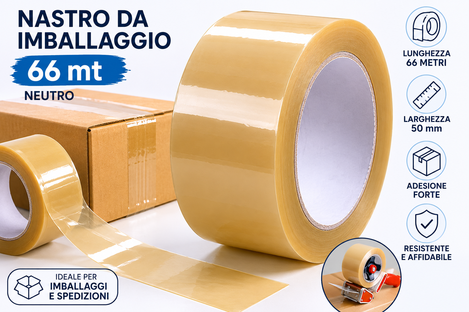 Nastro Adesivo Neutro 50x66 per Imballaggio e Spedizioni Professionali
