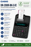 Calcolatrice Scrivente Casio DR-200R-BK-E-EC 12 Cifre Eco Friendly