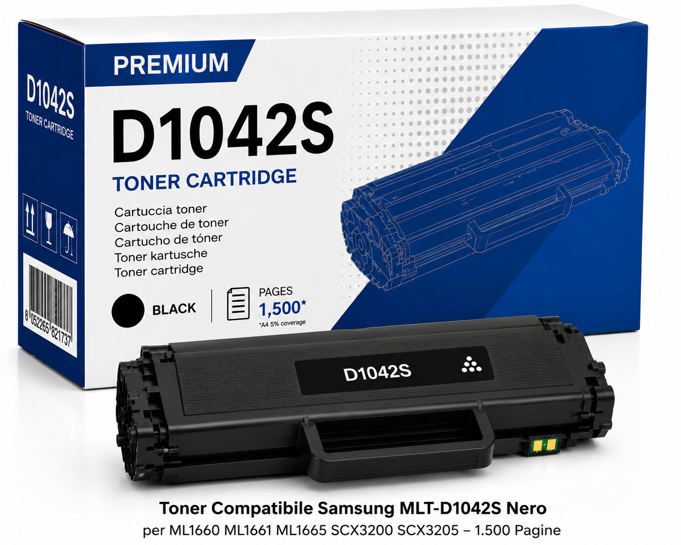Toner Compatibile Samsung D1042S Nero Premium per ML1660 SCX3200 1500 Pagine