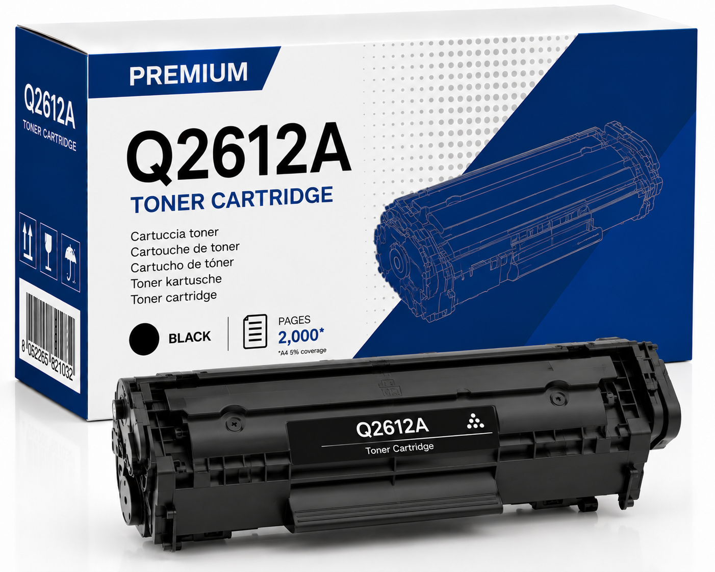Toner Compatibile HP Q2612A 12A Nero Premium per LaserJet 1010 1020 2000 Pagine