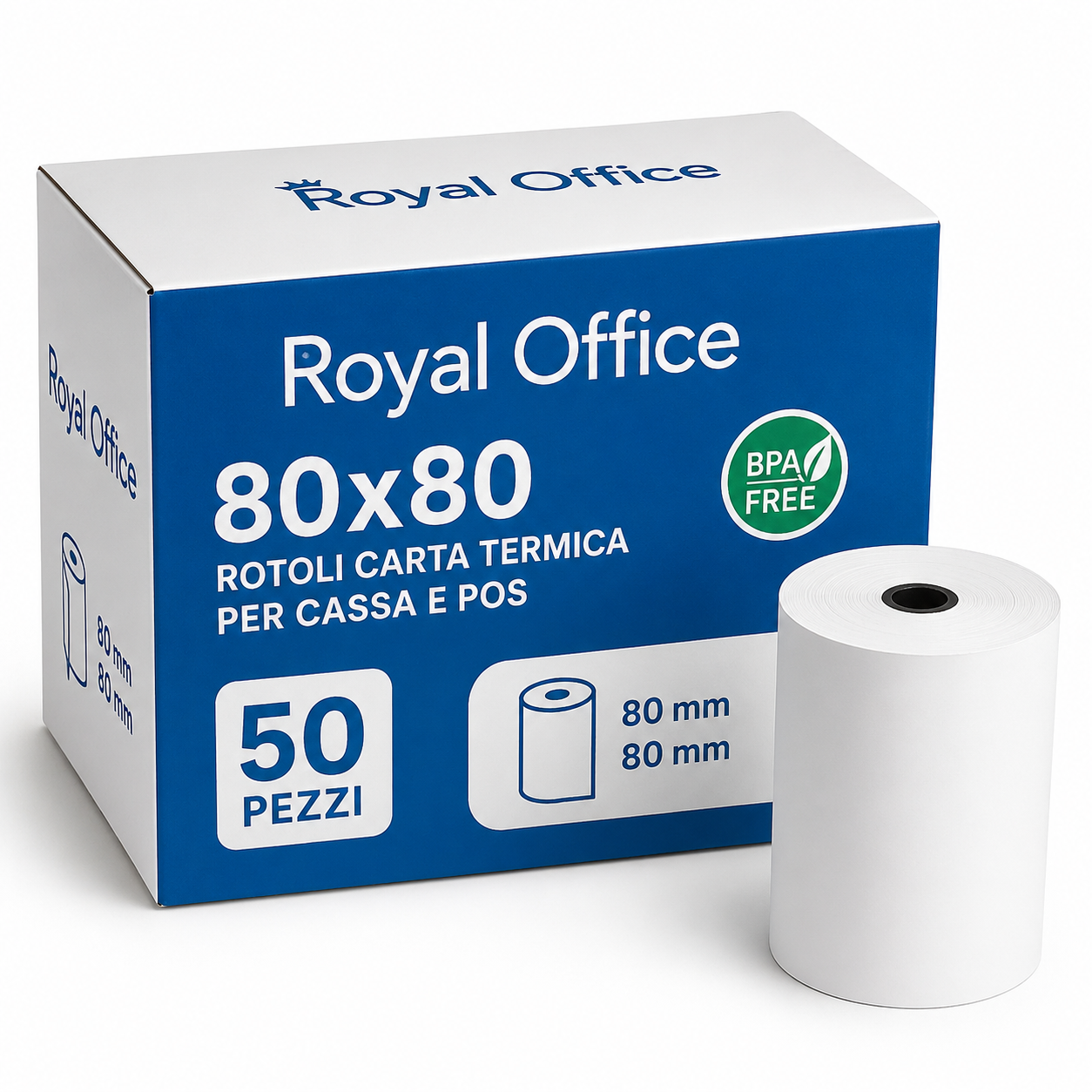 Rotoli Carta Termica 80x80 BPA Free Registratori di Cassa – Scatola 50 Pezzi Royal Office