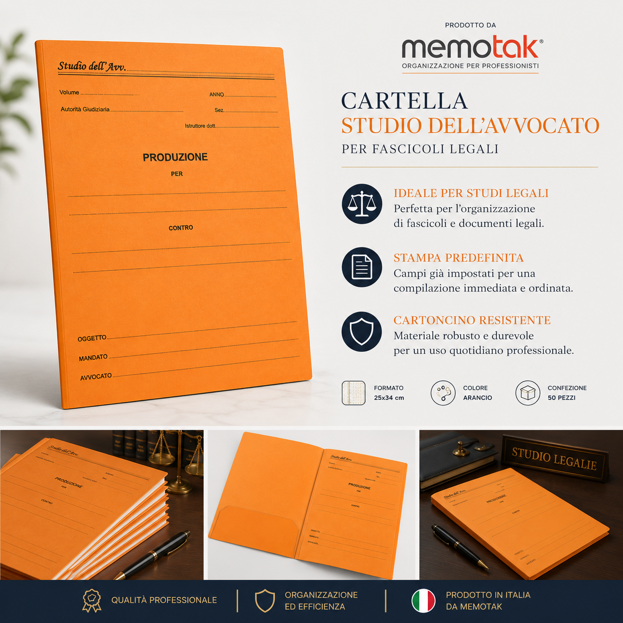 Cartella Studio dell'Avvocato Memotak Arancio 25x34 cm 100 Pezzi