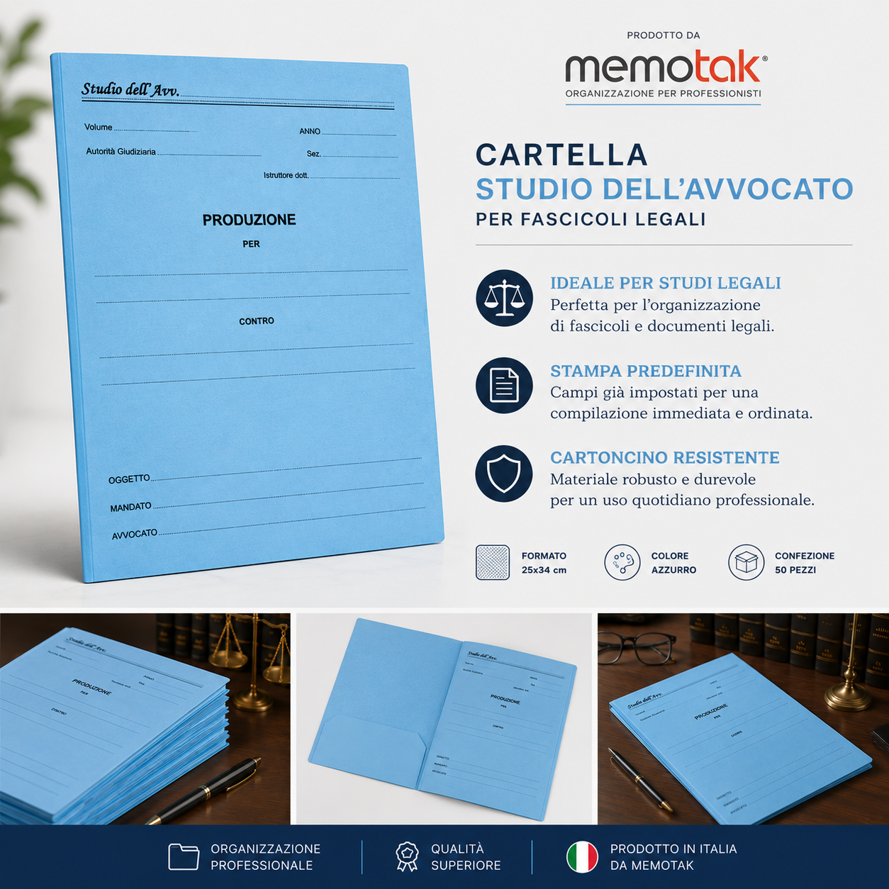 Cartella Studio dell'Avvocato Memotak Azzurro 25x34 cm 100 Pezzi