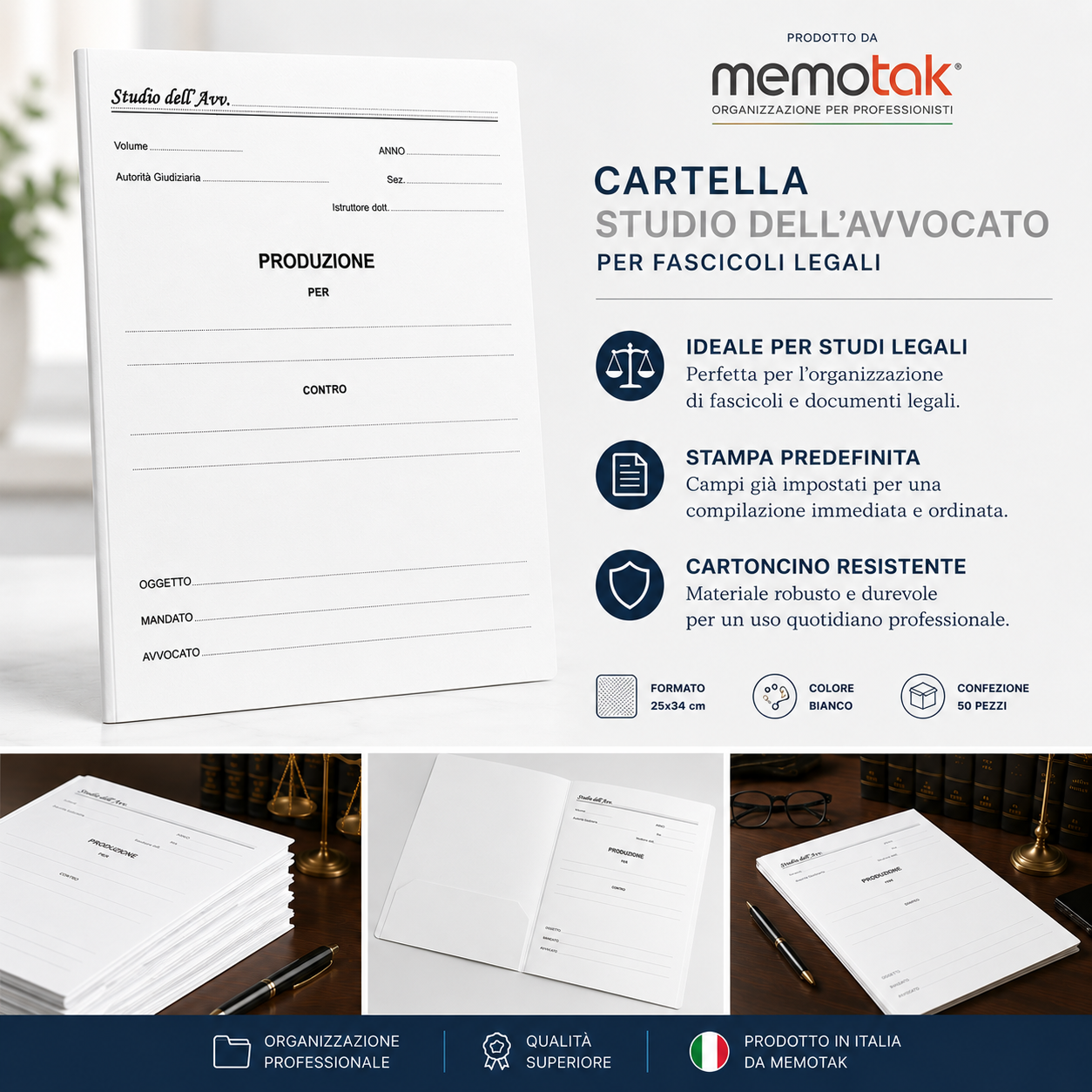 Cartella Studio dell'Avvocato Memotak Bianco 25x34 cm 100Pezzi