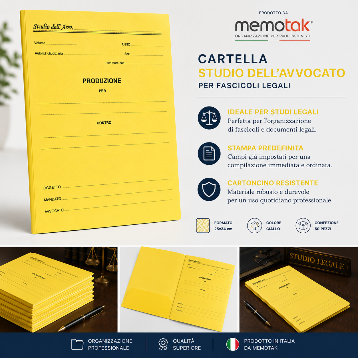 Cartella Studio dell'Avvocato Memotak Giallo 25x34 cm 100 Pezzi