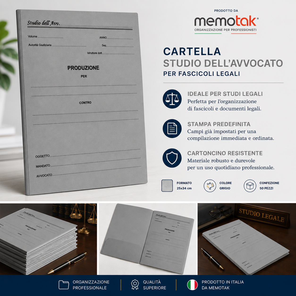Cartella Studio dell'Avvocato Memotak Grigio 25x34 cm 100 Pezzi