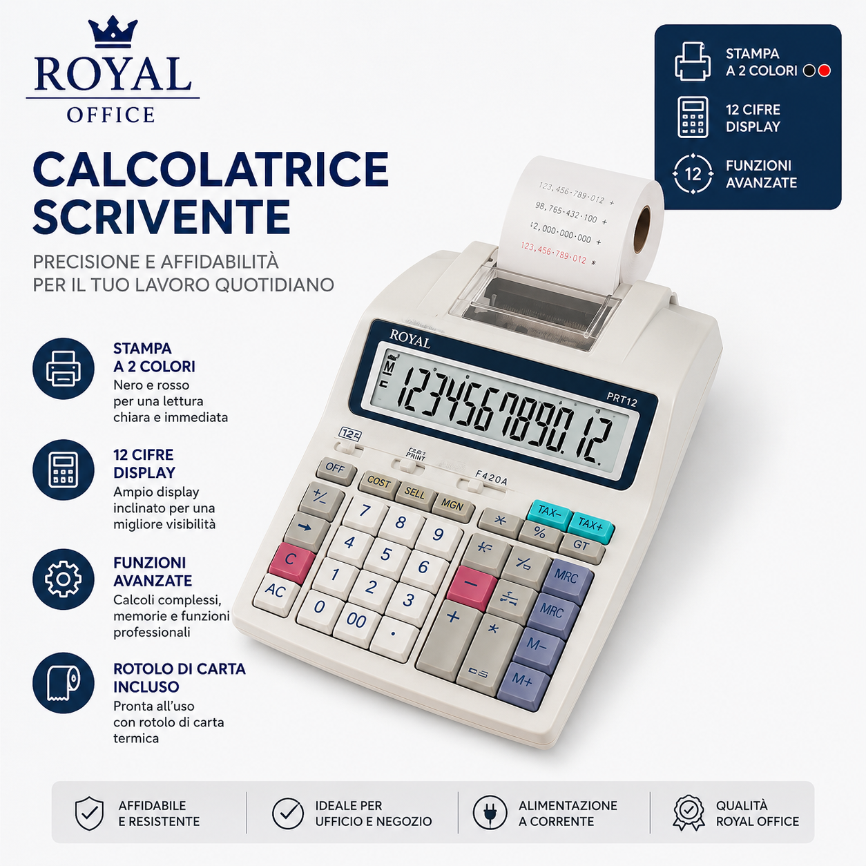 Calcolatrice Scrivente da Tavolo Royal Office SP2201 - Display 12 Cifre