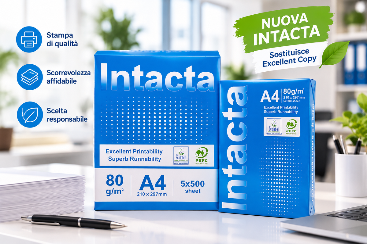 Carta INTACTA April A4 da 80 g/m², confezione da 5 risme e risma singola.