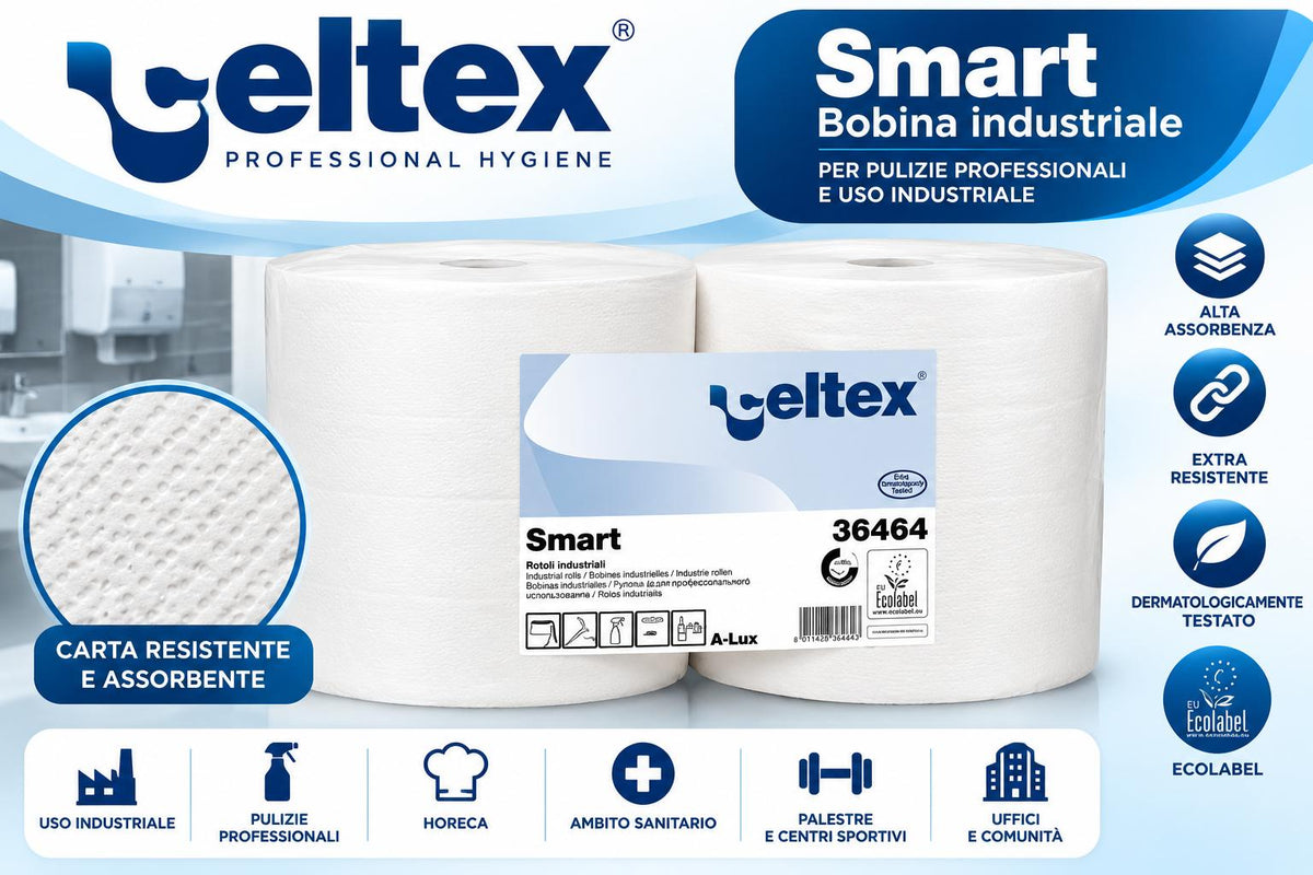 Celtex Smart 36464 confezione da 2 bobine industriali in pura cellulosa a 2 veli