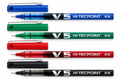 Penne Pilot V5 Hi-Tecpoint 0,5 mm con cappuccio nei colori blu, verde, rosso e nero