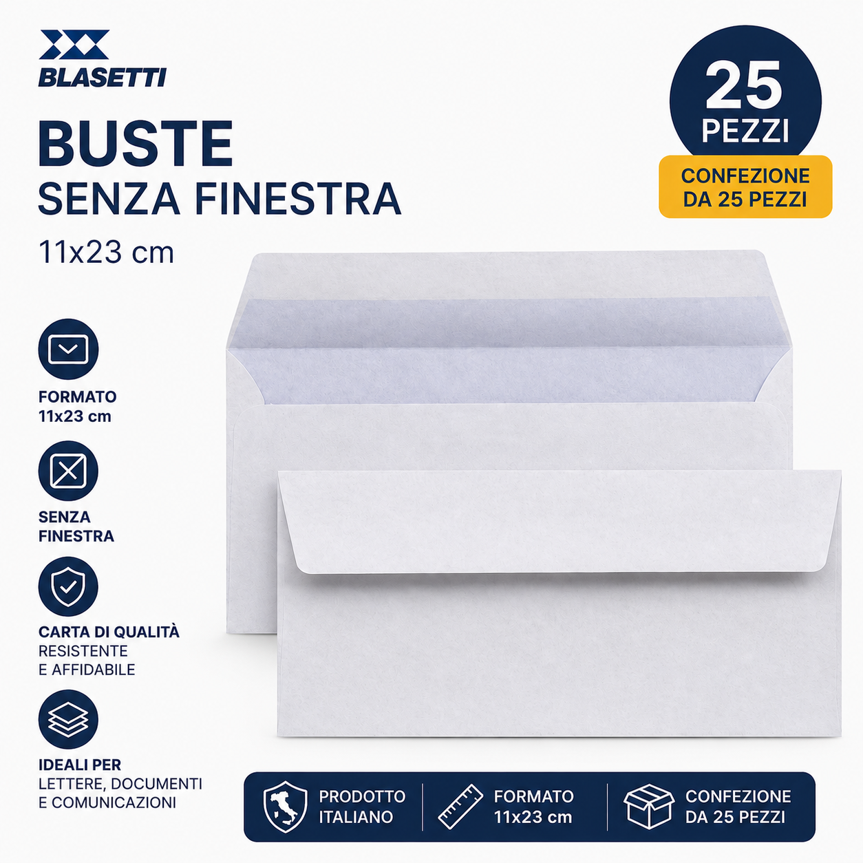 Buste Blasetti 11x23 Senza Finestra Confezione da 25 Pezzi