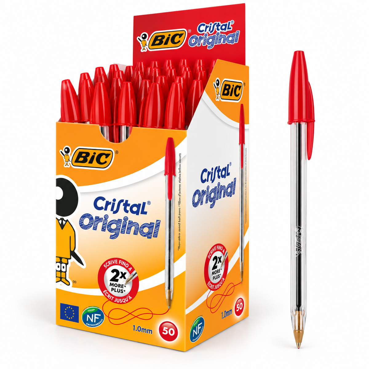 Penne BIC Cristal rosse, confezione da 50 pezzi