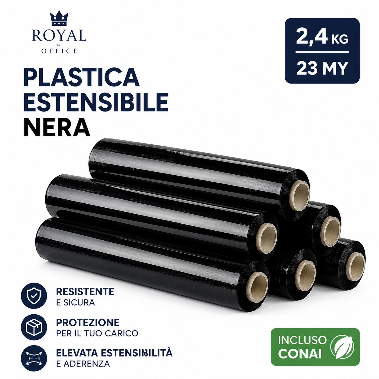 Pellicola Estensibile Nera Royal Office 2,4 Kg 23 My Incluso CONAI