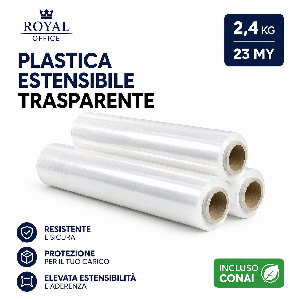 Pellicola Estensibile Trasparente Royal Office 2,4 Kg 23 My Incluso CONAI