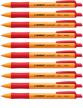 10 penne STABILO pointball rosse con fusto arancione, impugnatura in gomma rossa e meccanismo a scatto